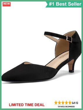 Kitten Heels Pointed Toe Ankle Strap Pumps Faux Leather